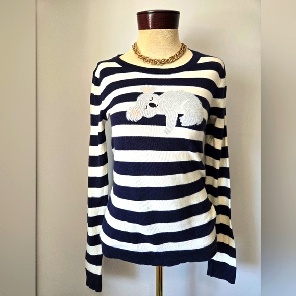 J. CREW Navy And White Striped Cotton Top With Sleeping Koala Bear. Size XS - Picture 1 of 9